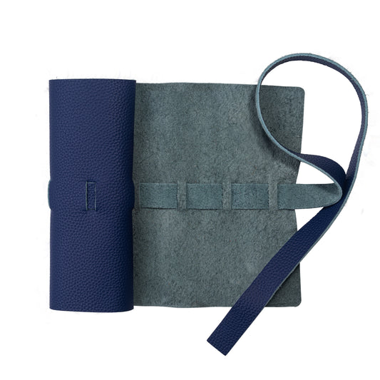 Leather Roll Pen Case Blue