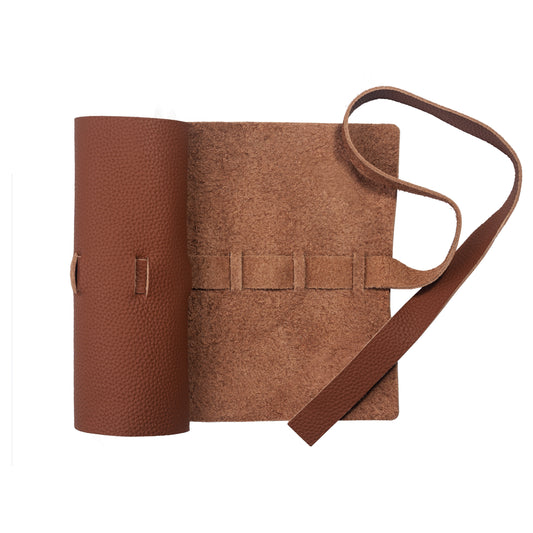 Leather Roll Pen Case Brown