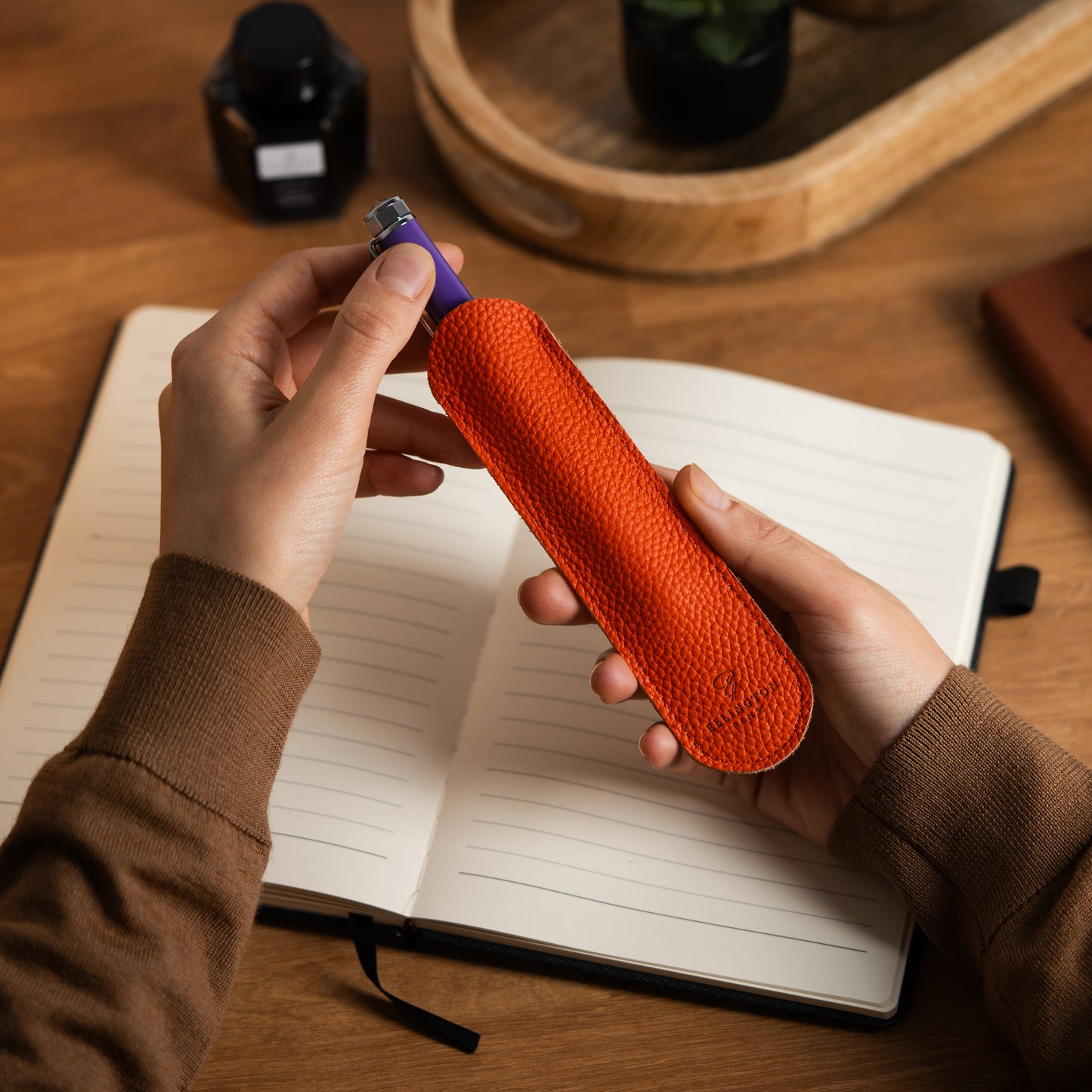 Leather Pen Sleeve Orange