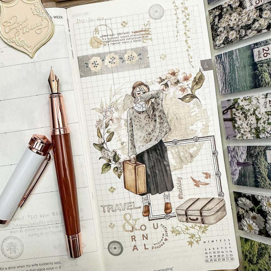 Ivory Suede Rose Gold Fountain Pen