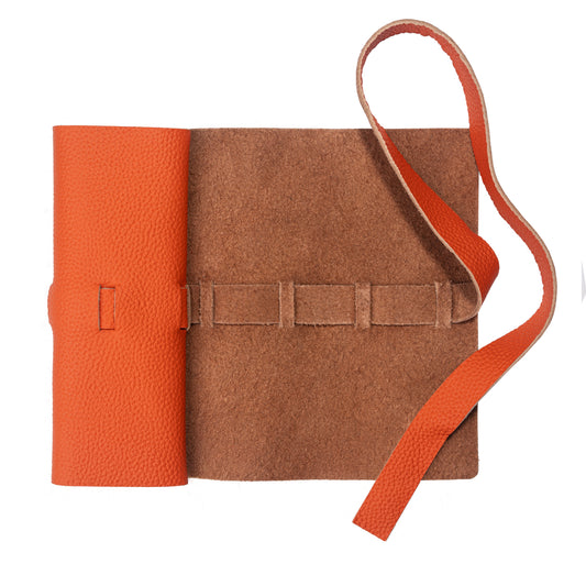 Leather Roll Pen Case Orange