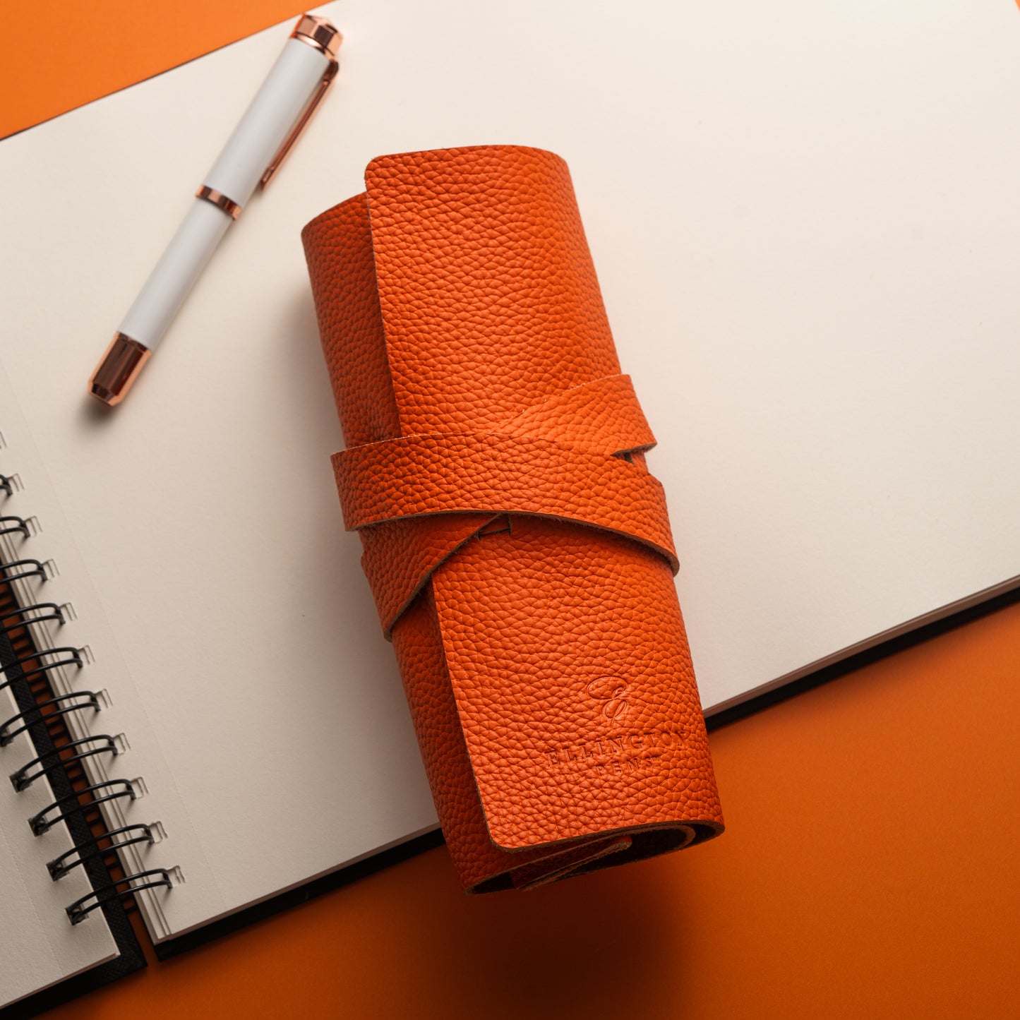 Leather Roll Pen Case Orange