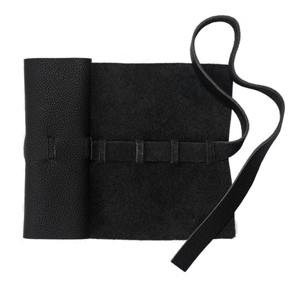 Leather Roll Pen Case Black