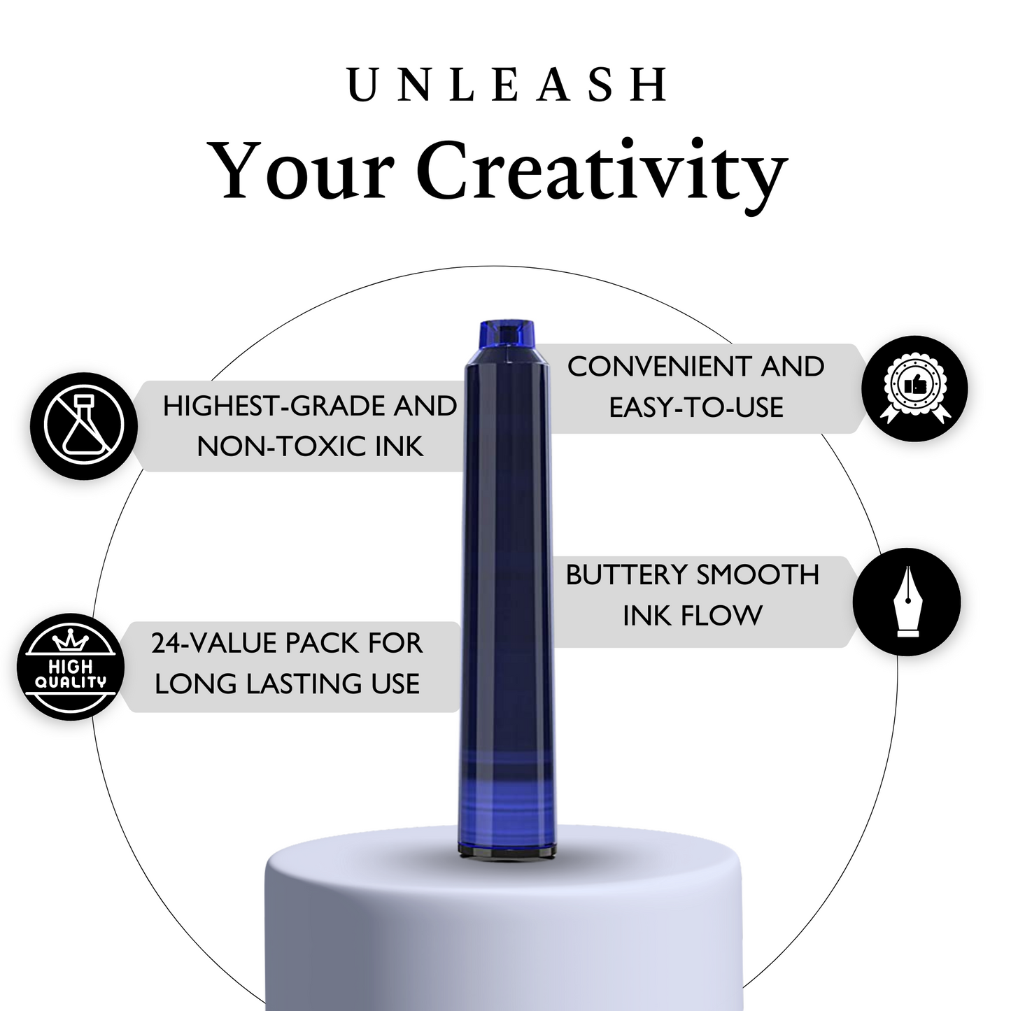 Vibrant Refill Ink Cartridges - 24 Pack - Compatible with Ellington Pens