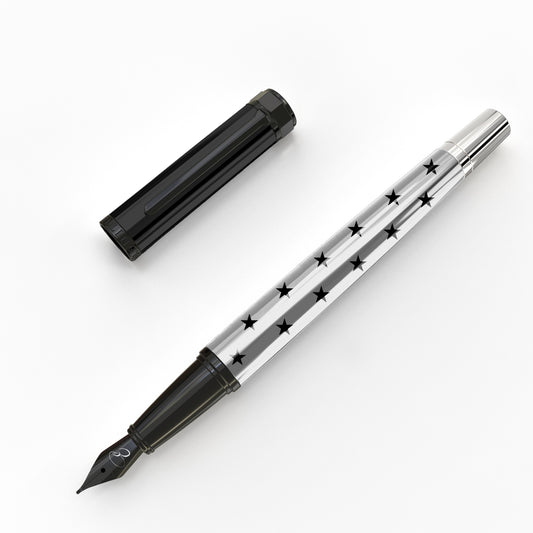 Star print fountain pen in black and silver