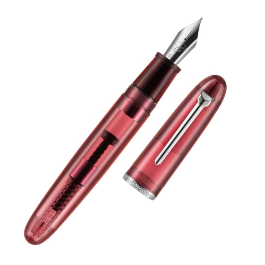 Red transparent fountain pen with silver accents 