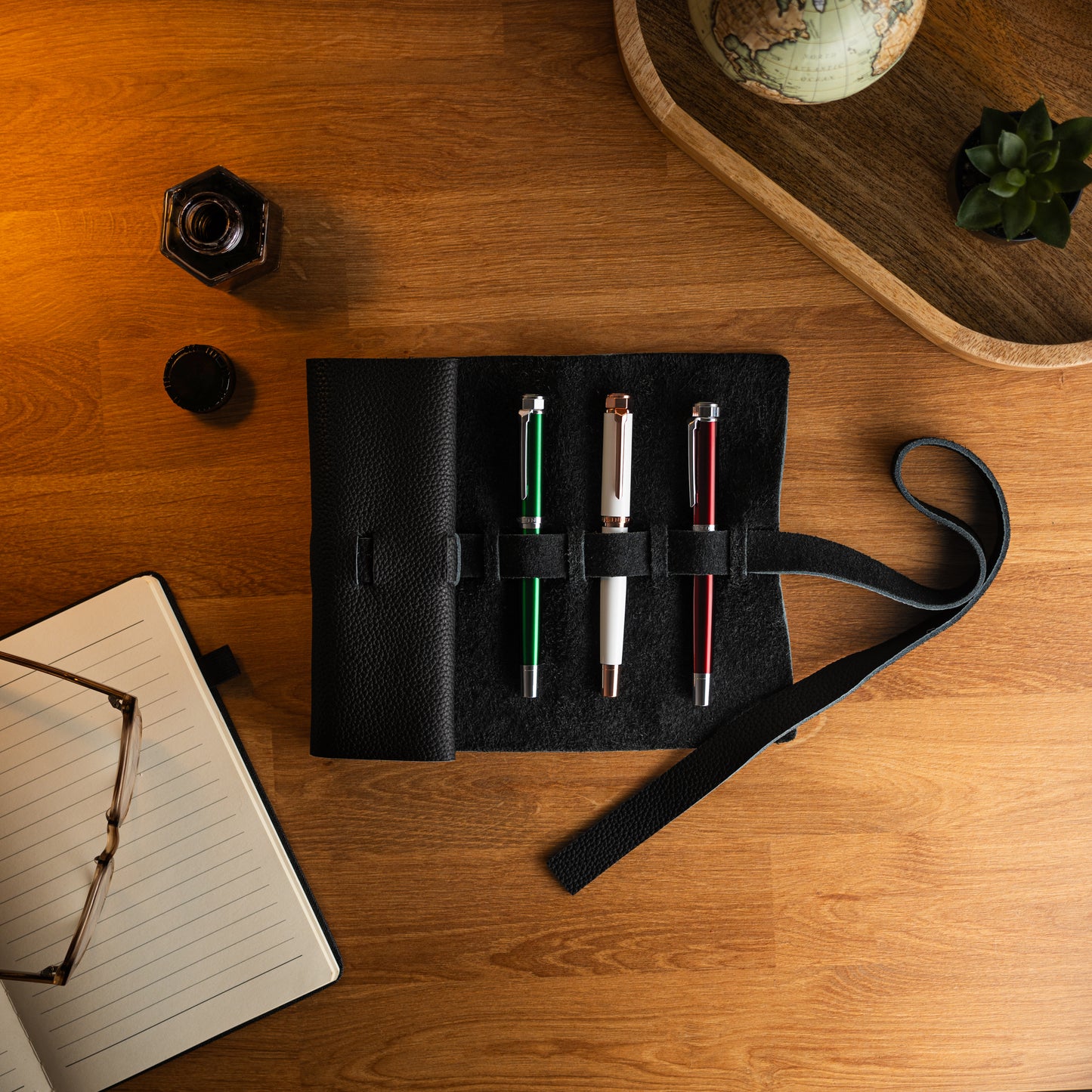 Leather Roll Pen Case Black