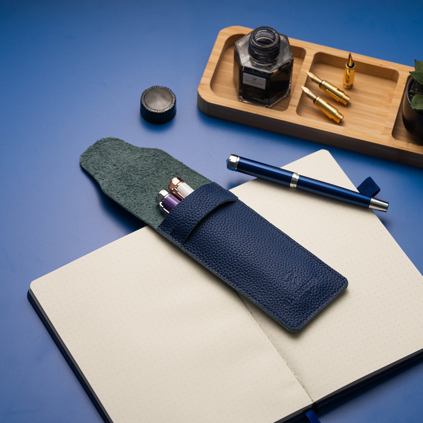 Leather Pen Case Blue