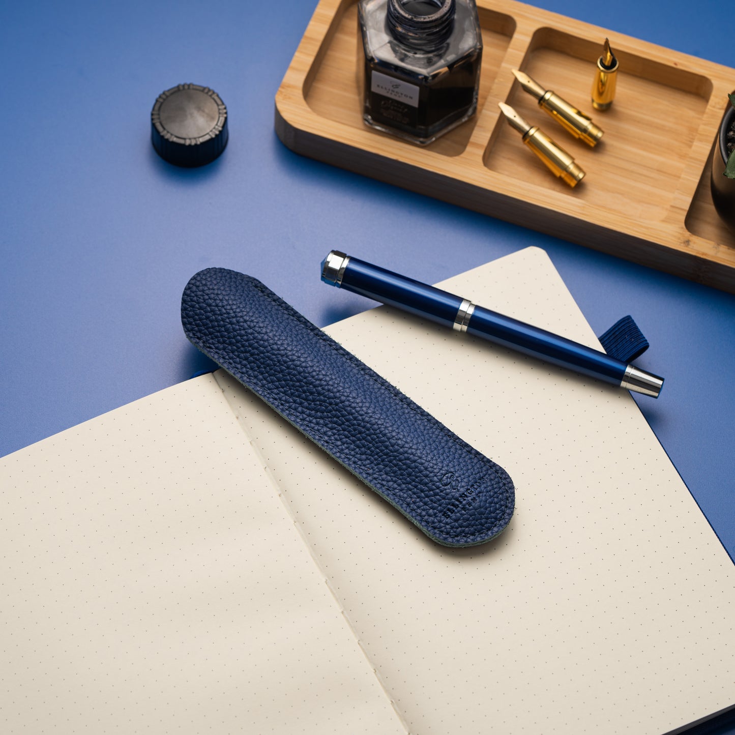 Leather Pen Sleeve Blue