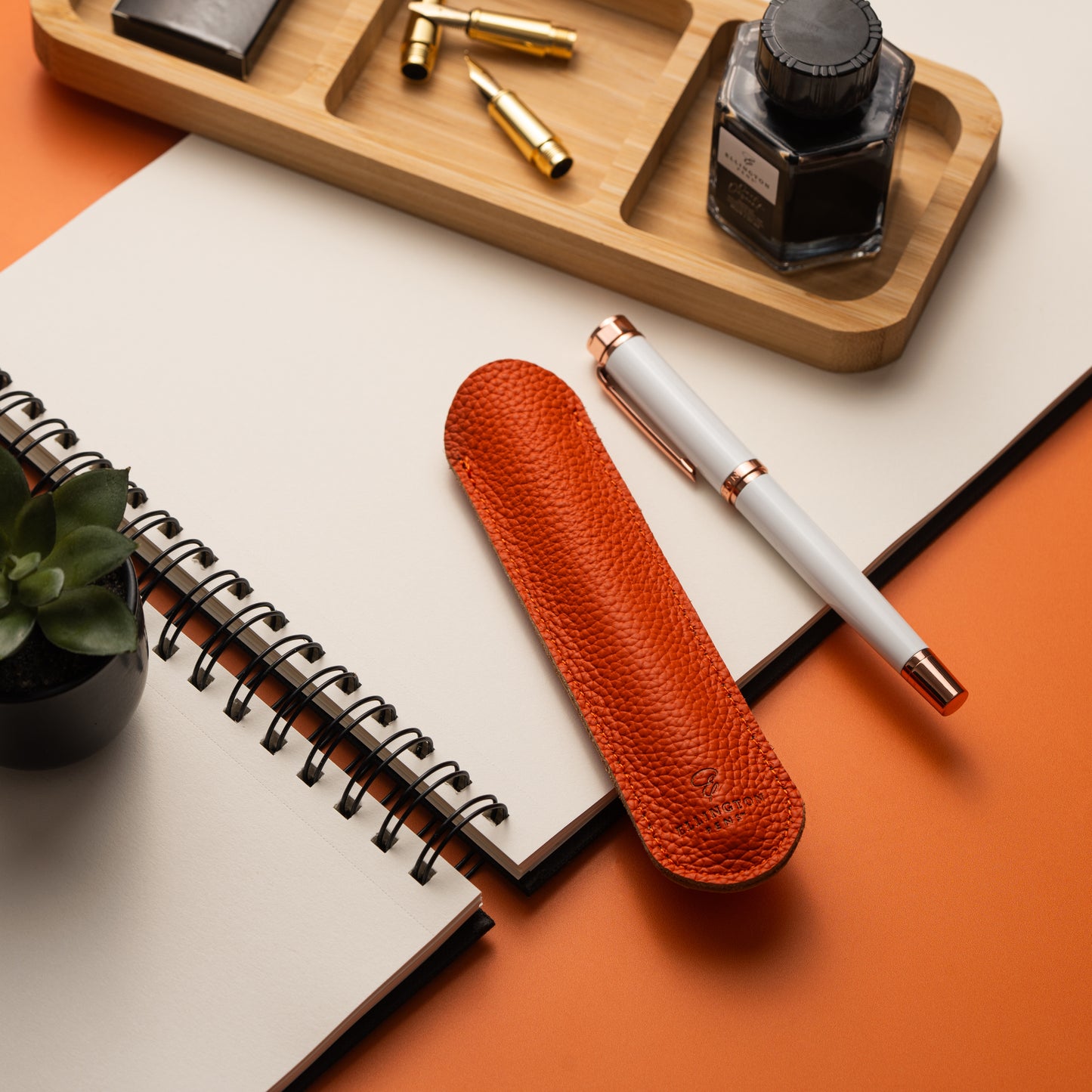 Leather Pen Sleeve Orange