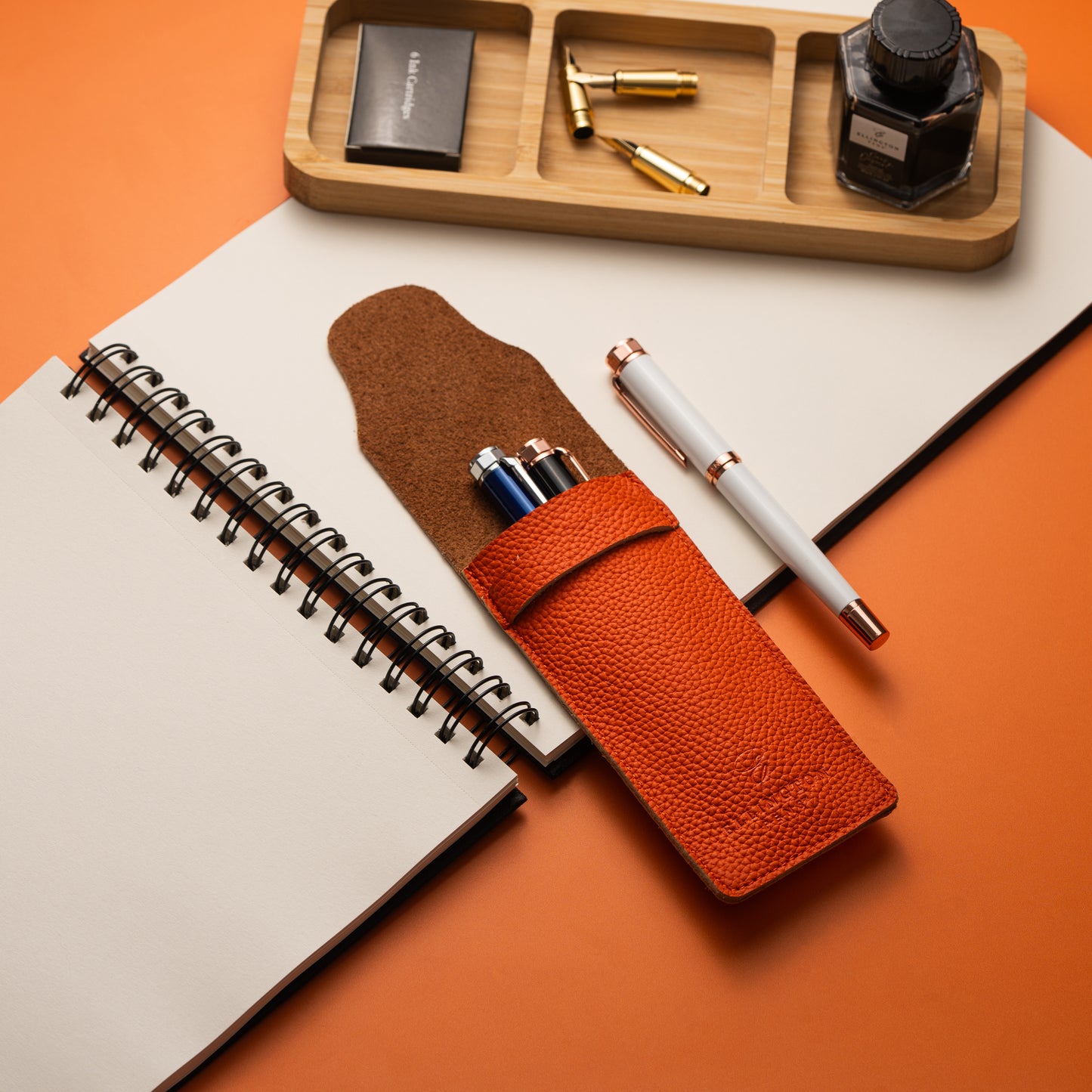 Leather Pen Case Orange