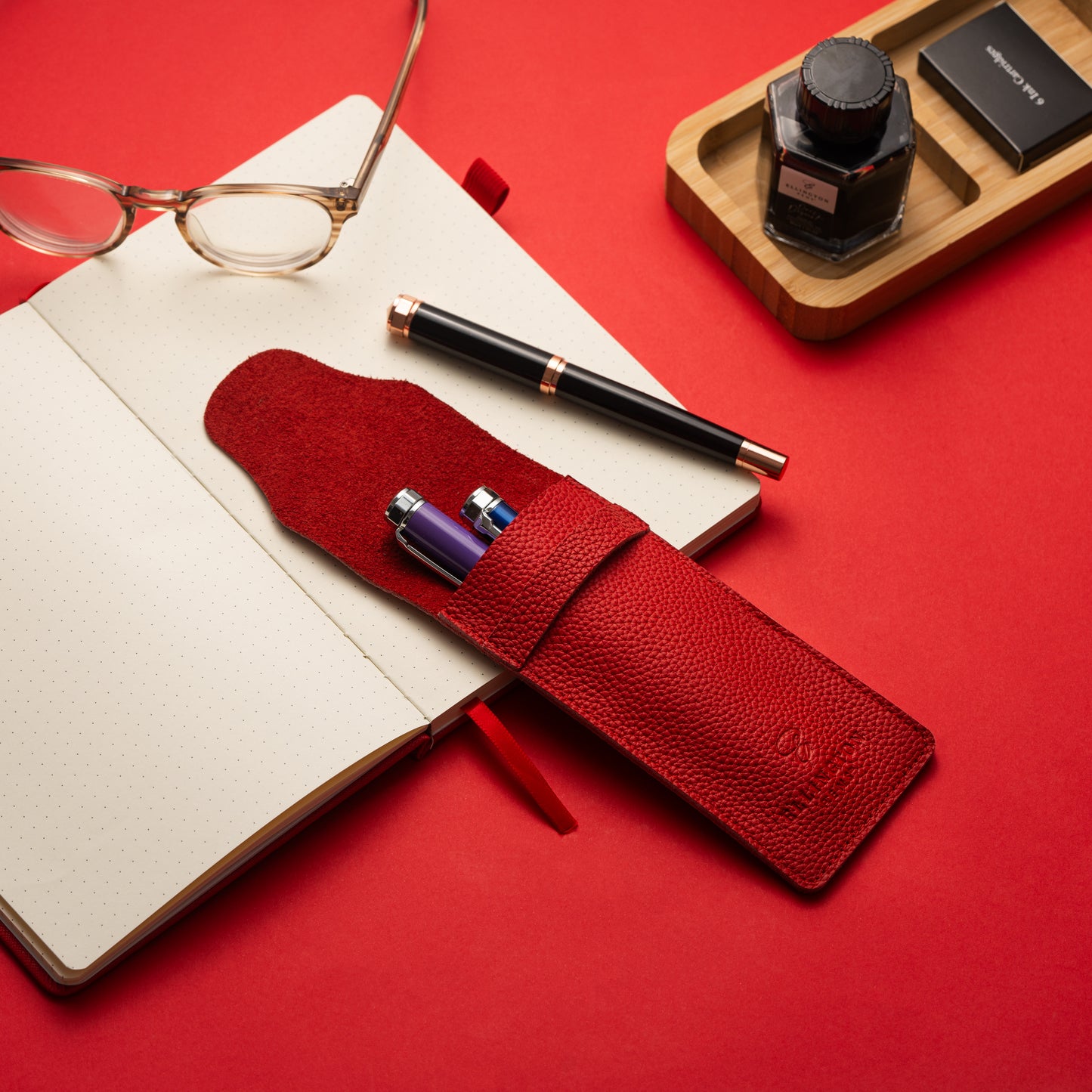Leather Pen Case Red
