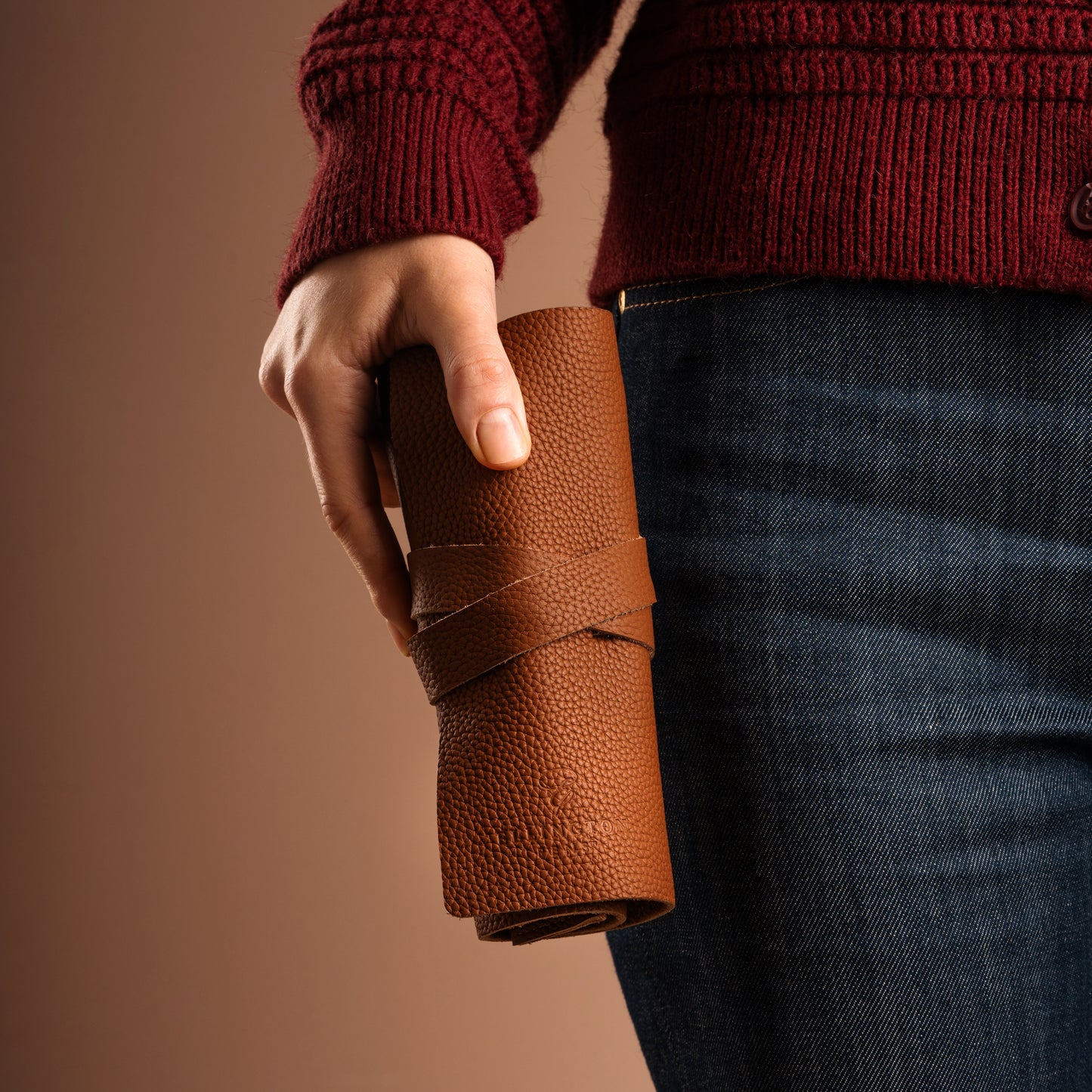 Leather Roll Pen Case Red