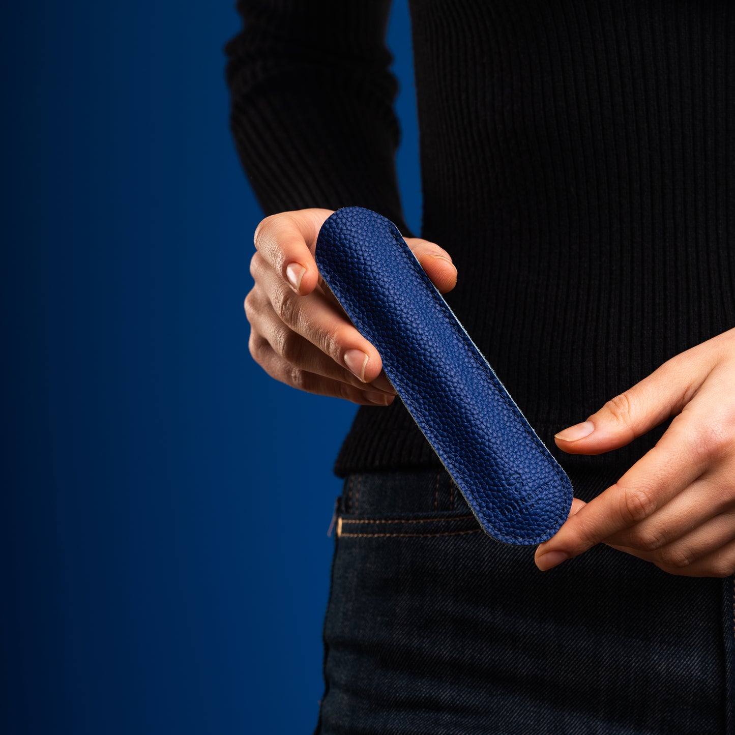 Leather Pen Sleeve Blue