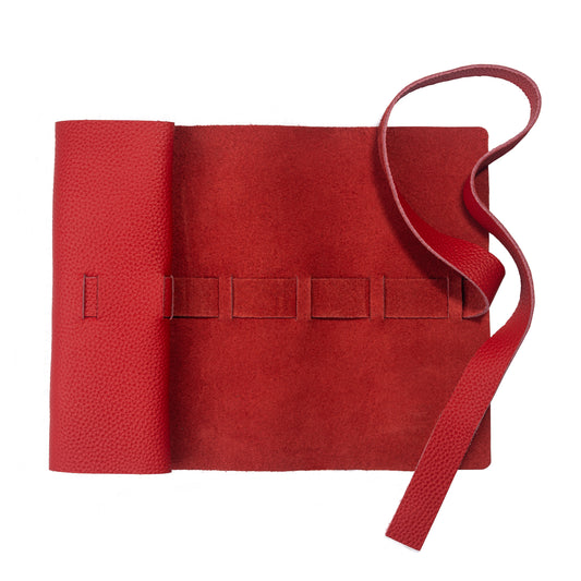 Leather Roll Pen Case Red