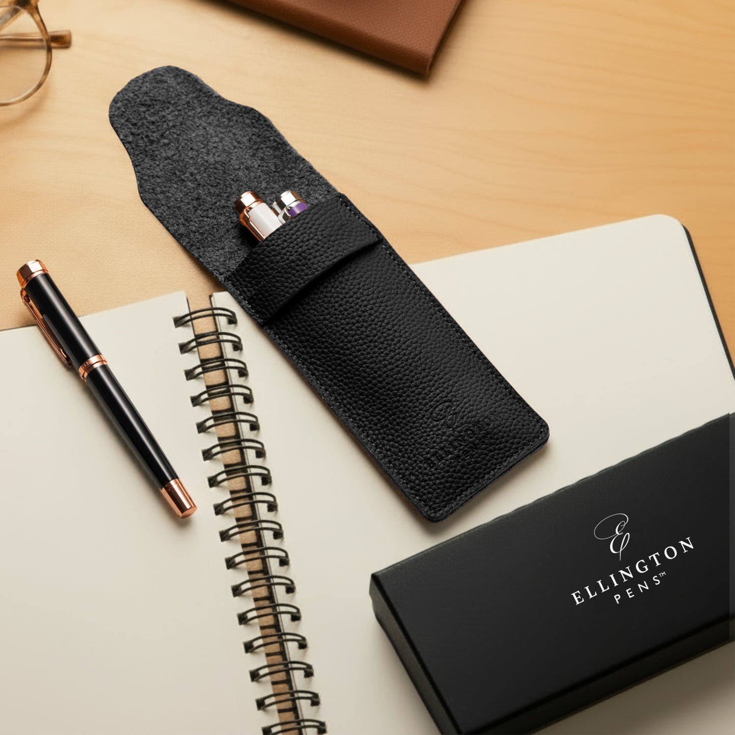 Black Leather Pen Case with Gift Box