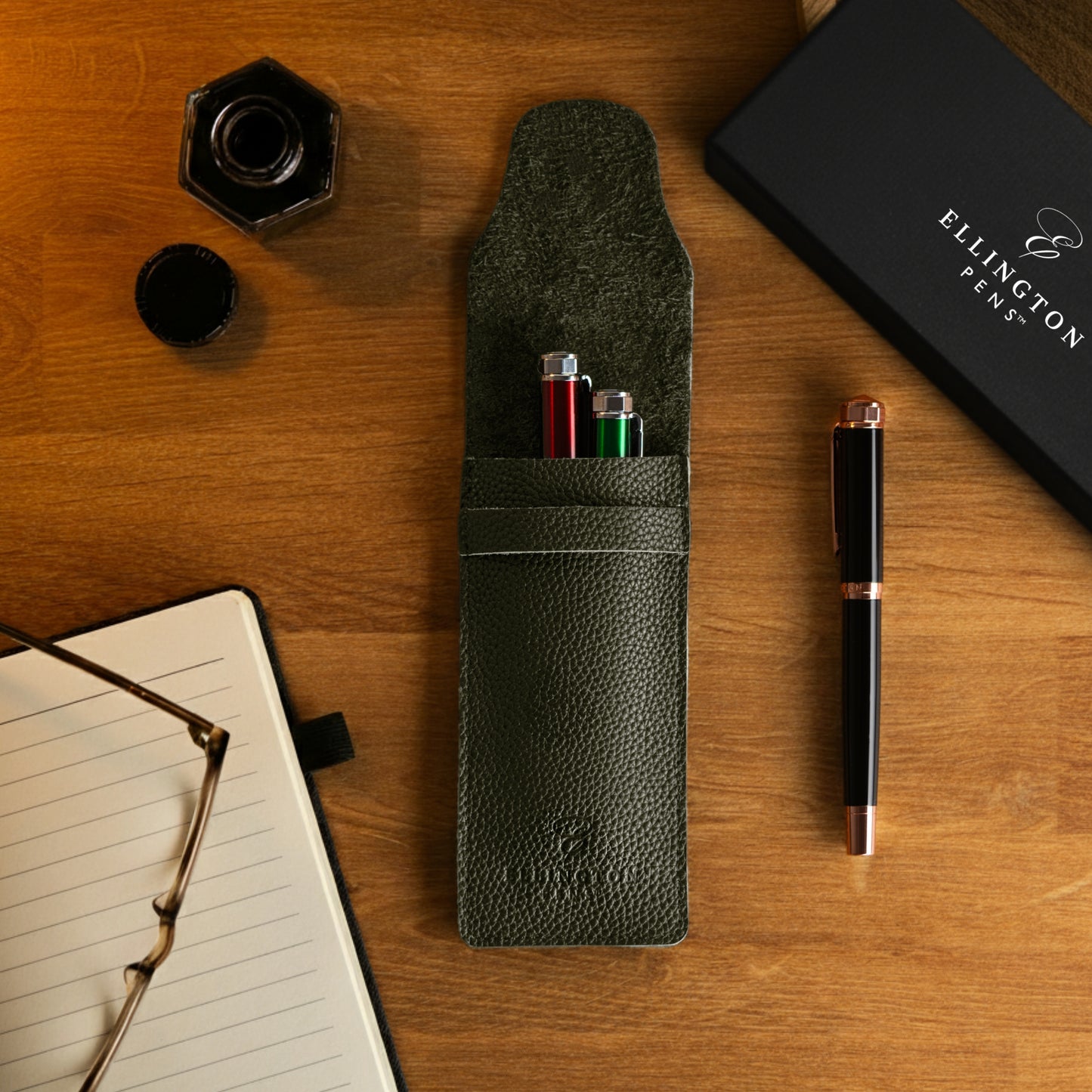 Black Leather Pen Case with Gift Box