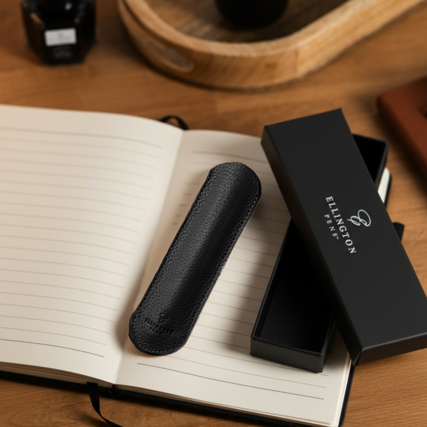 Black Leather Pen Sleeve with Gift Box