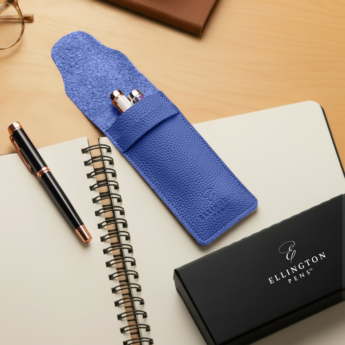 Blue Leather Pen Case with Gift Box