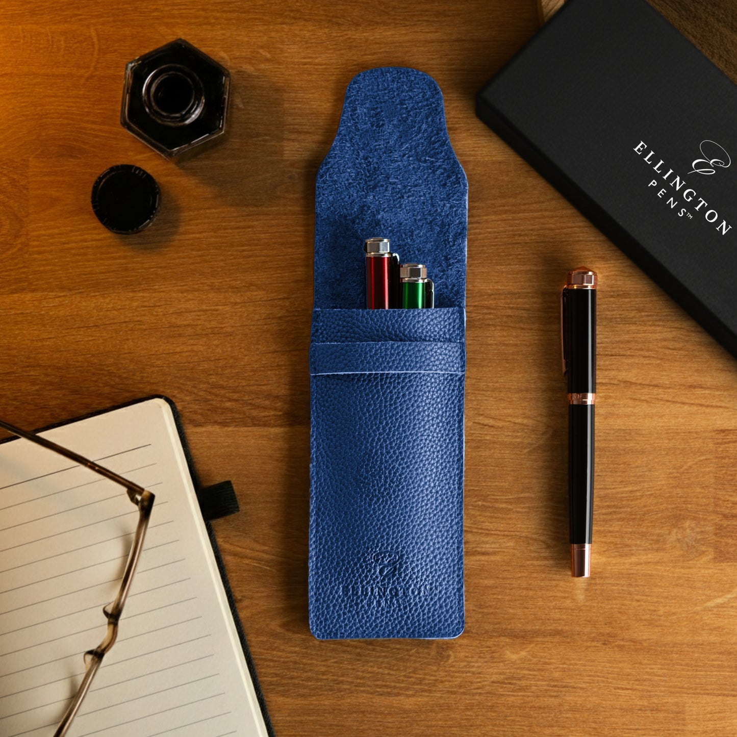 Blue Leather Pen Case with Gift Box