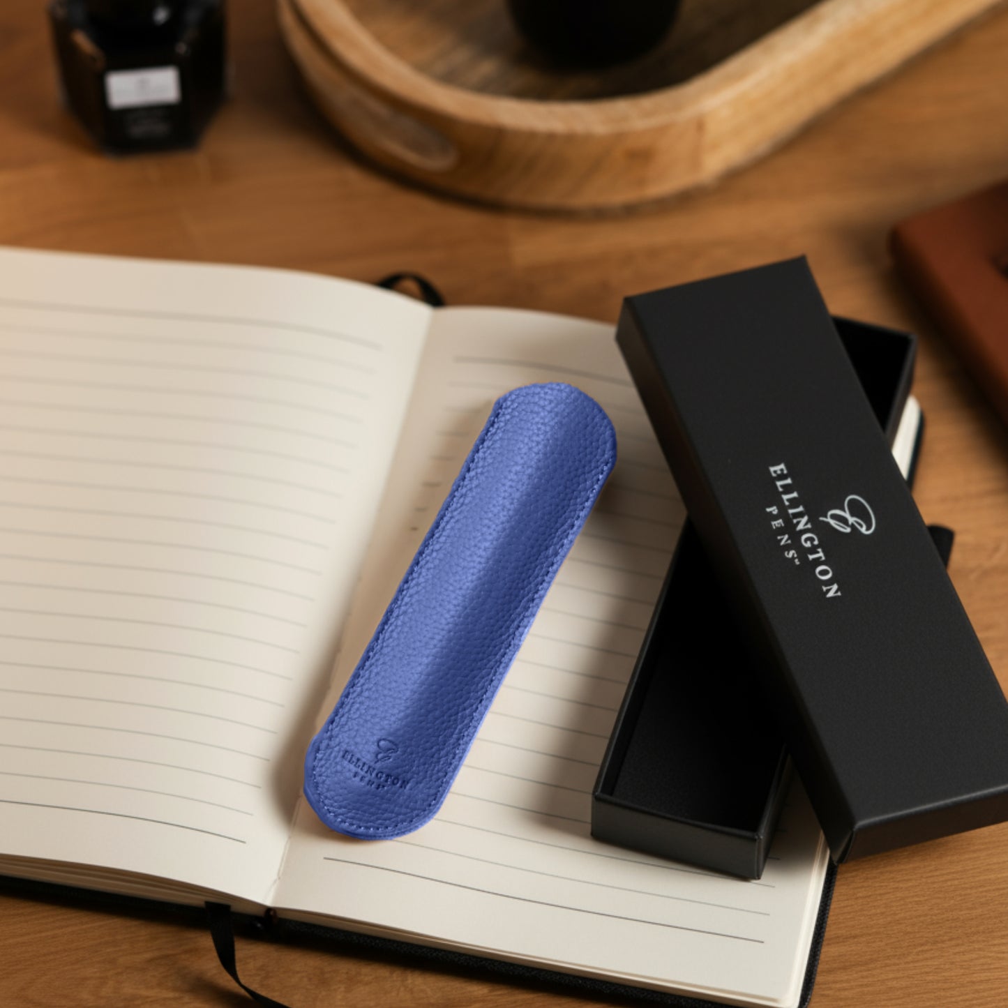 Blue Leather Pen Sleeve with Gift Box