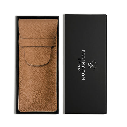Tan Brown Leather Pen Case with Gift Box