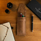 Tan Brown Leather Pen Case with Gift Box