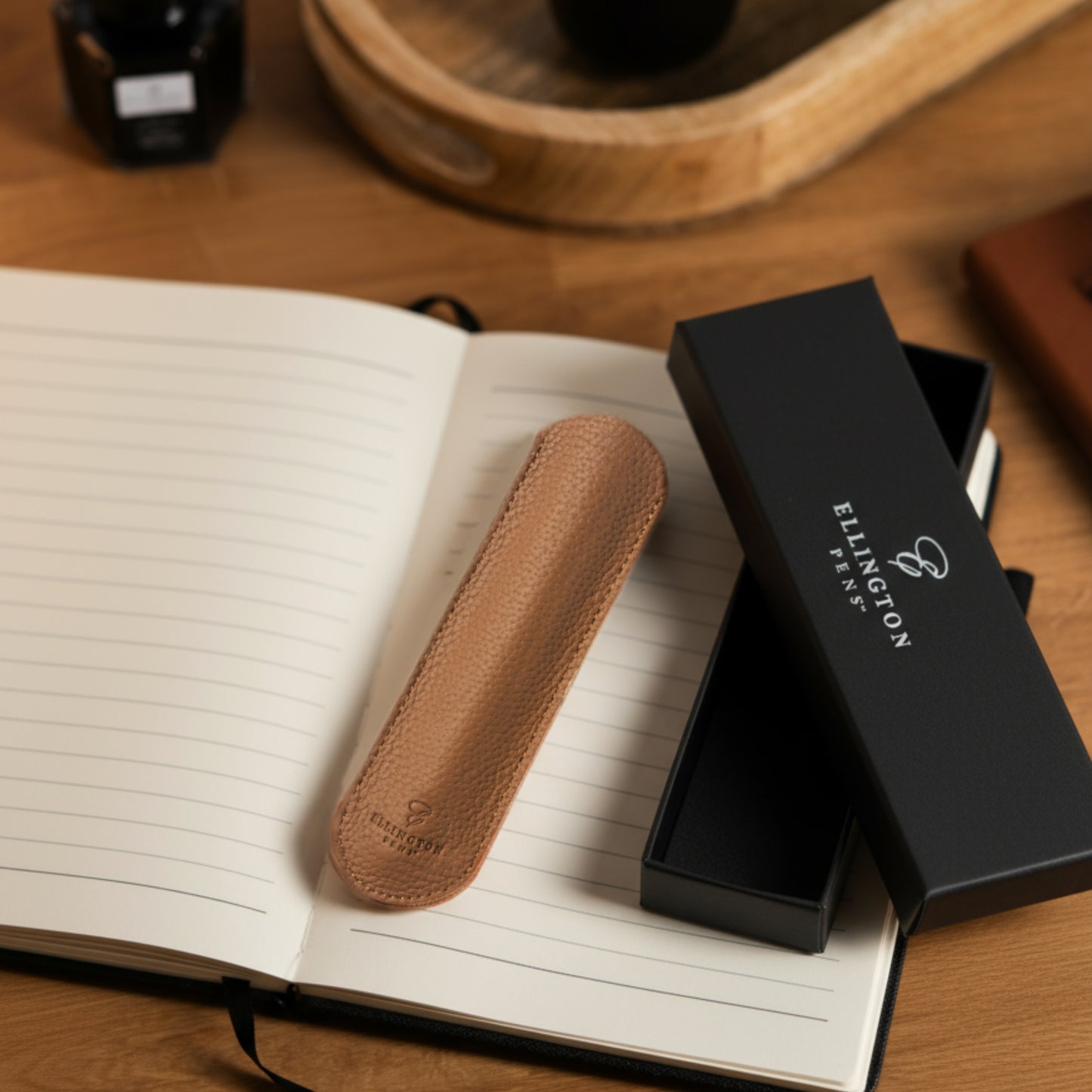 Brown Leather Pen Sleeve with Gift Box