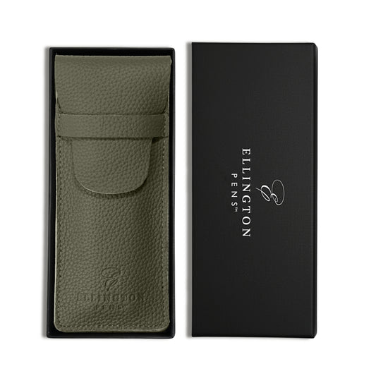 Khaki Green Leather Pen Case with Gift Box
