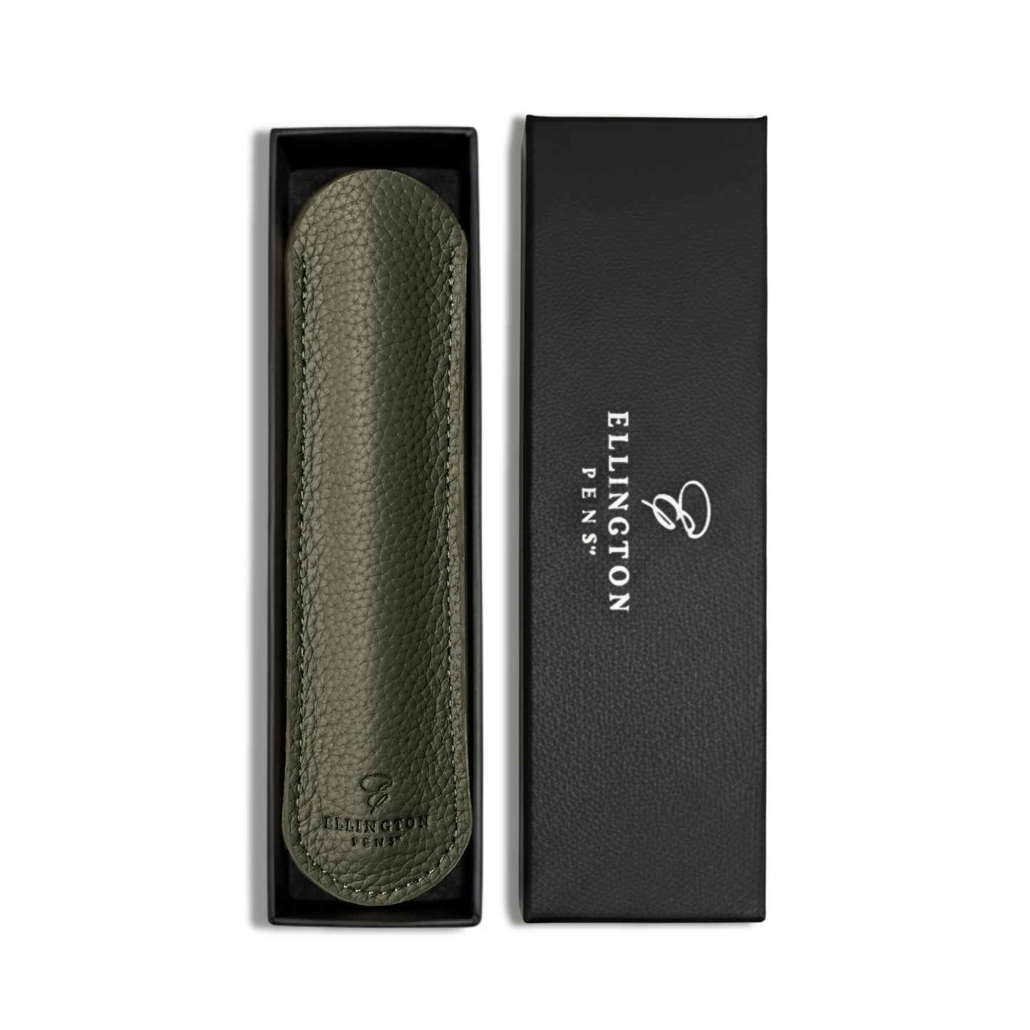 Khaki Green Leather Pen Sleeve with Gift Box