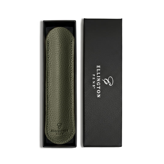 Khaki Green Leather Pen Sleeve with Gift Box