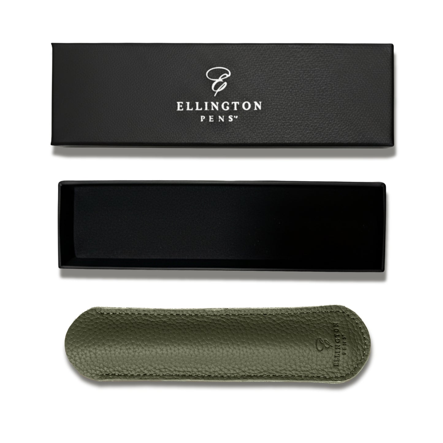 Khaki Green Leather Pen Sleeve with Gift Box