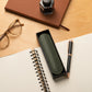 Khaki Green Leather Pen Sleeve with Gift Box
