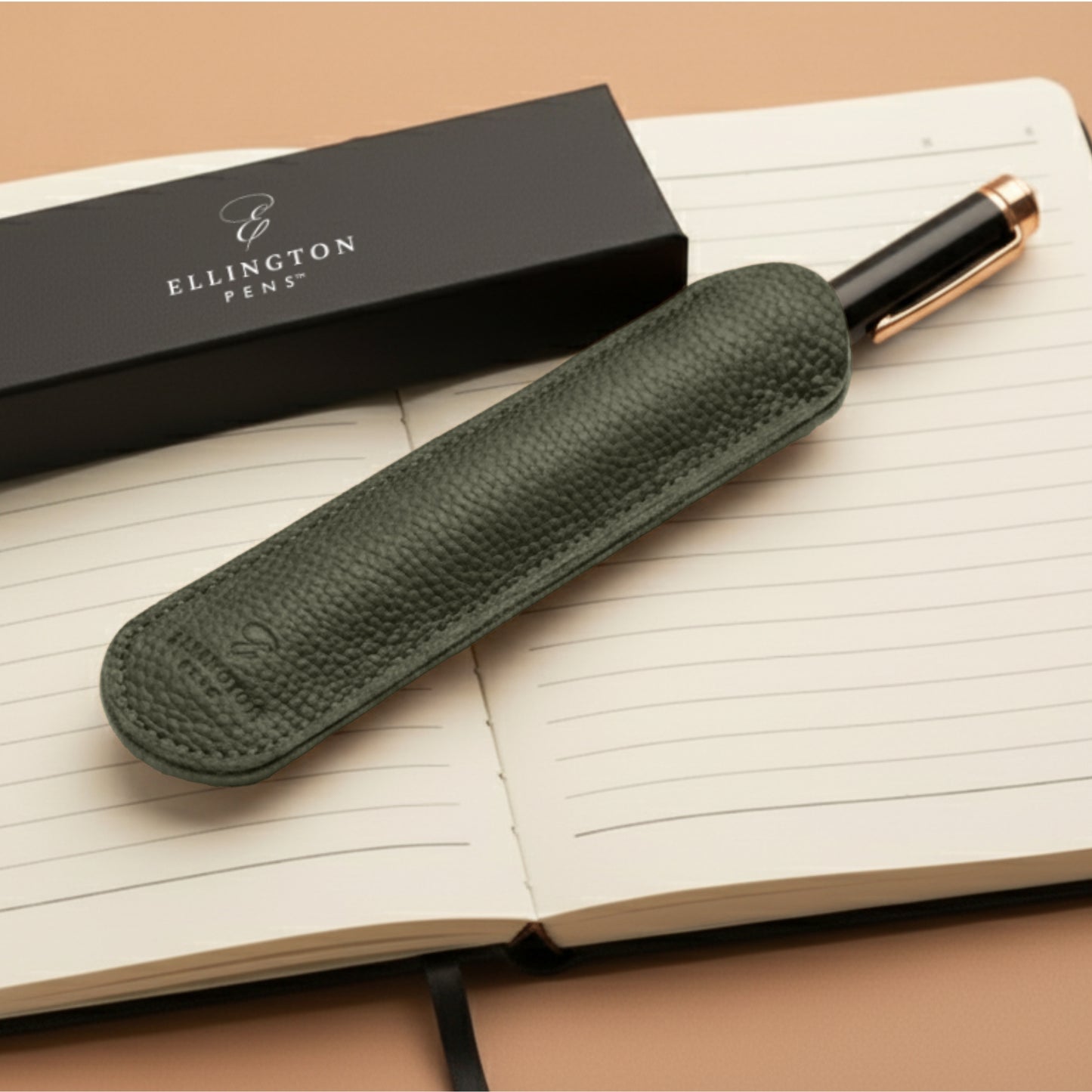 Khaki Green Leather Pen Sleeve with Gift Box