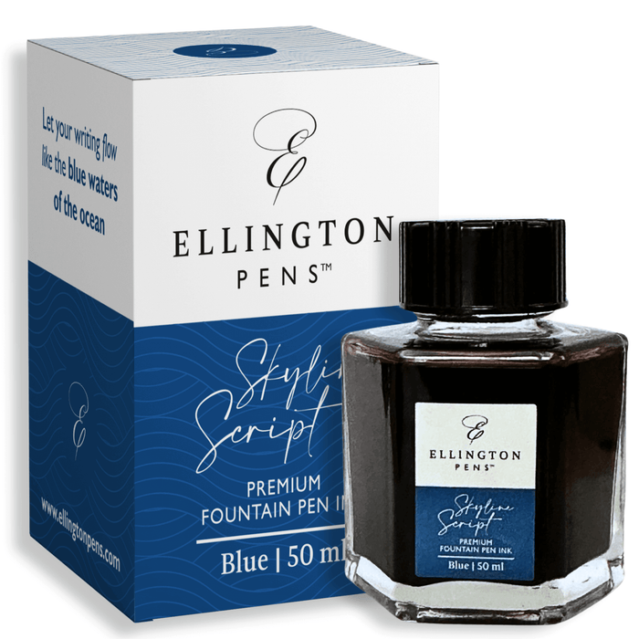 Ink Bottle Skyline Script Blue